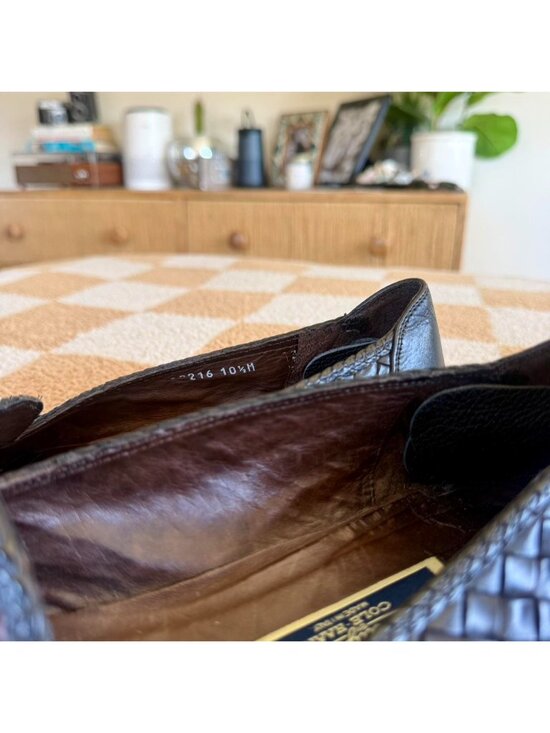BRAGANO BY COLE HAAN ITALIAN BROWN BLACK BRAIDED LEATHER MENS LOAFERS 10 1/2 main image 2